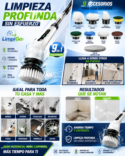 CEPILLO  ELÉCTRICO GIRATORIO E INALÁMBRICO 9 EN 1 - Limpieza rápida y sin dolor
